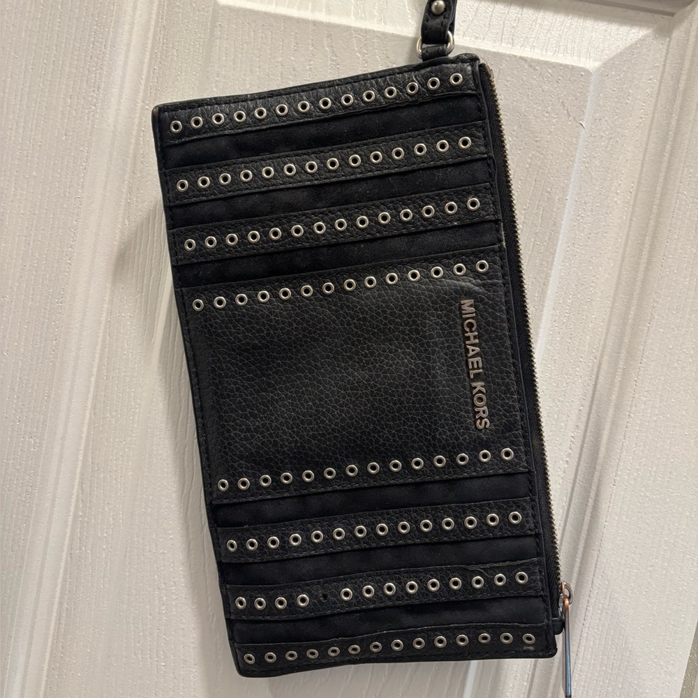 Michael Kors Black Wristlet with Silver Eyelets